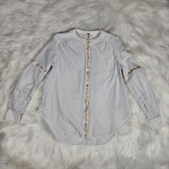 Free People Shirt Womens Adult Extra Small White Button Up Striped Blouse - Picture 1 of 12